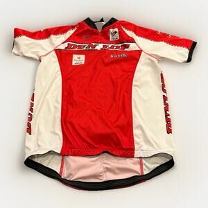 Dunlop Bicycle Team Line Mens Red White Cycling Shor Sleeve Jersey Size L Large